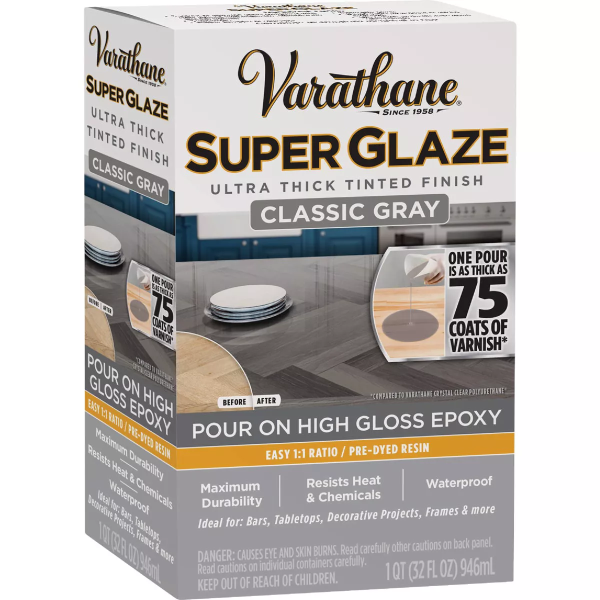 Varathane 1 Qt. Super Glaze Pour-On High Gloss Classic Gray Epoxy Resin - photo 3