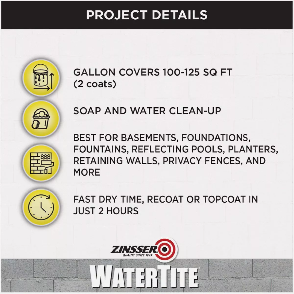 Zinsser WaterTite White General Purpose Waterproofing Paint, 1 Gal. - photo 3