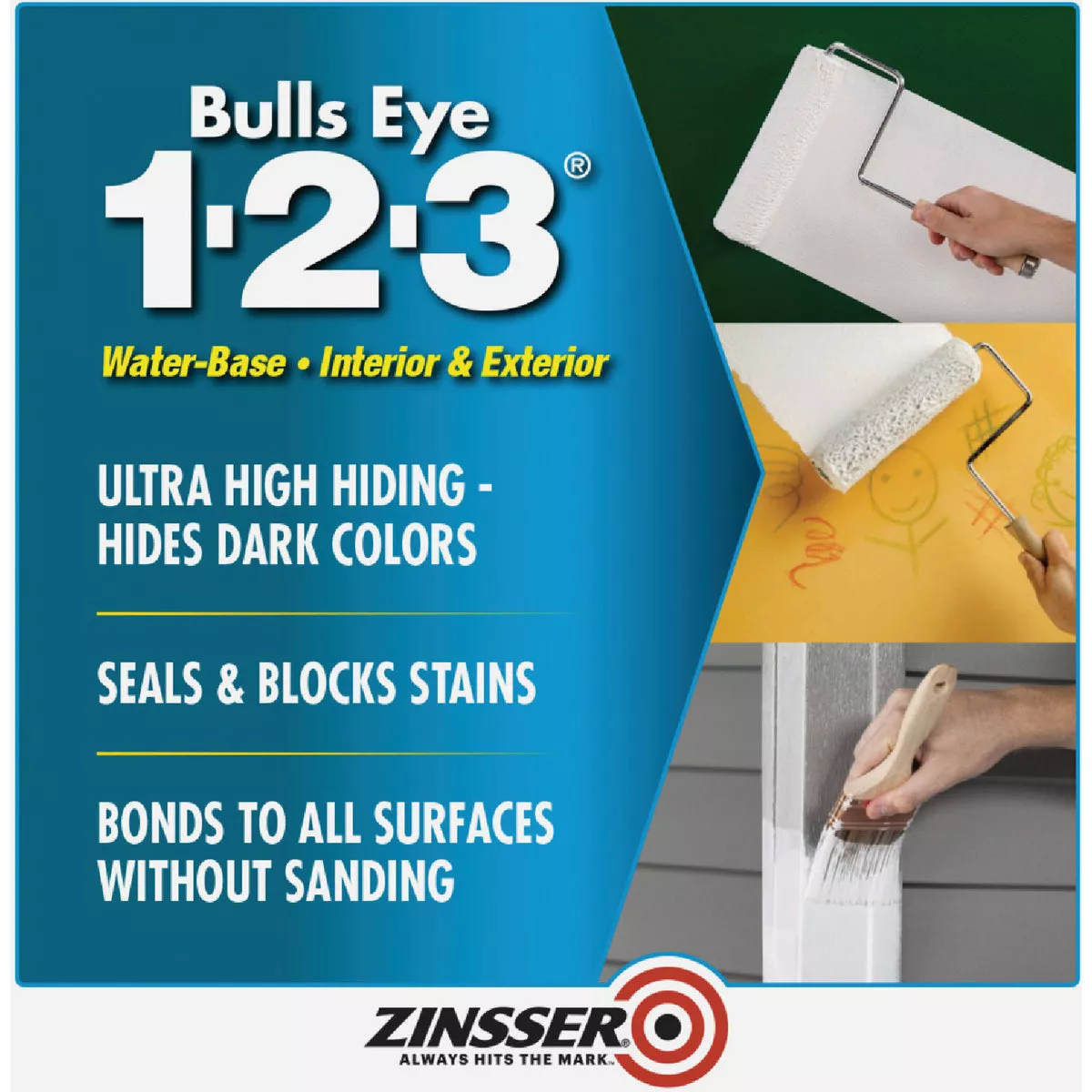 Zinsser Bulls Eye 1-2-3 Water-Base Interior/Exterior Stain Blocking Primer, White, 5 Gal. - photo 2