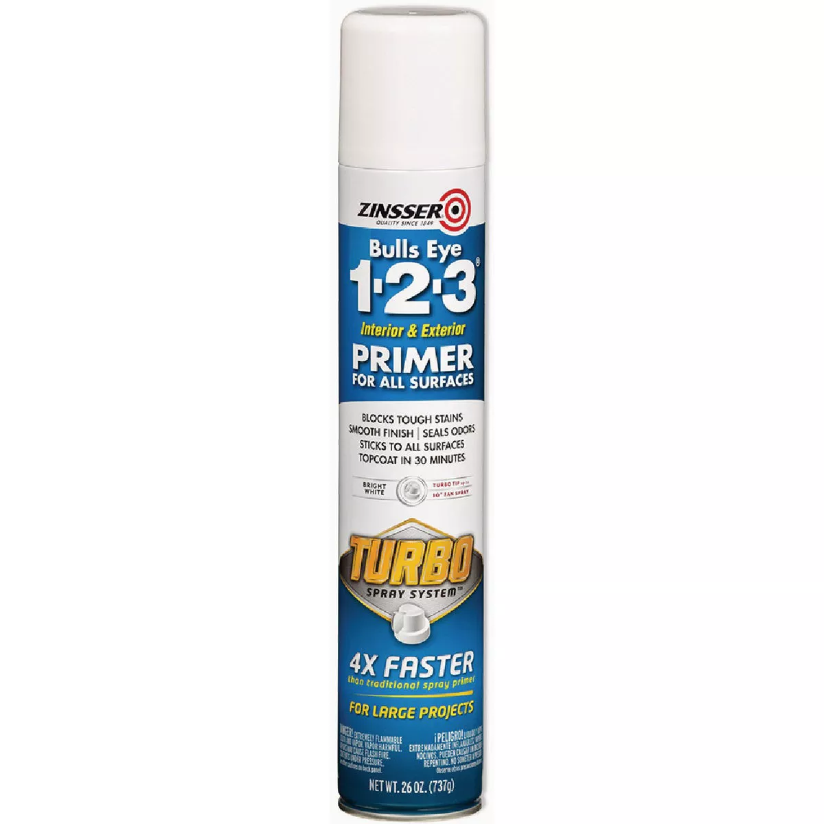 Zinsser 26 Oz. Bulls Eye 1-2-3 Primer Spray with Turbo Spray System, Flat White