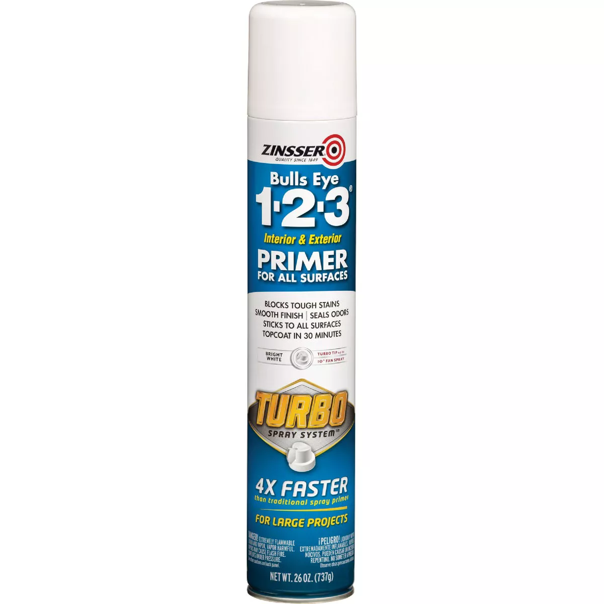 Zinsser 26 Oz. Bulls Eye 1-2-3 Primer Spray with Turbo Spray System, Flat White - photo 2