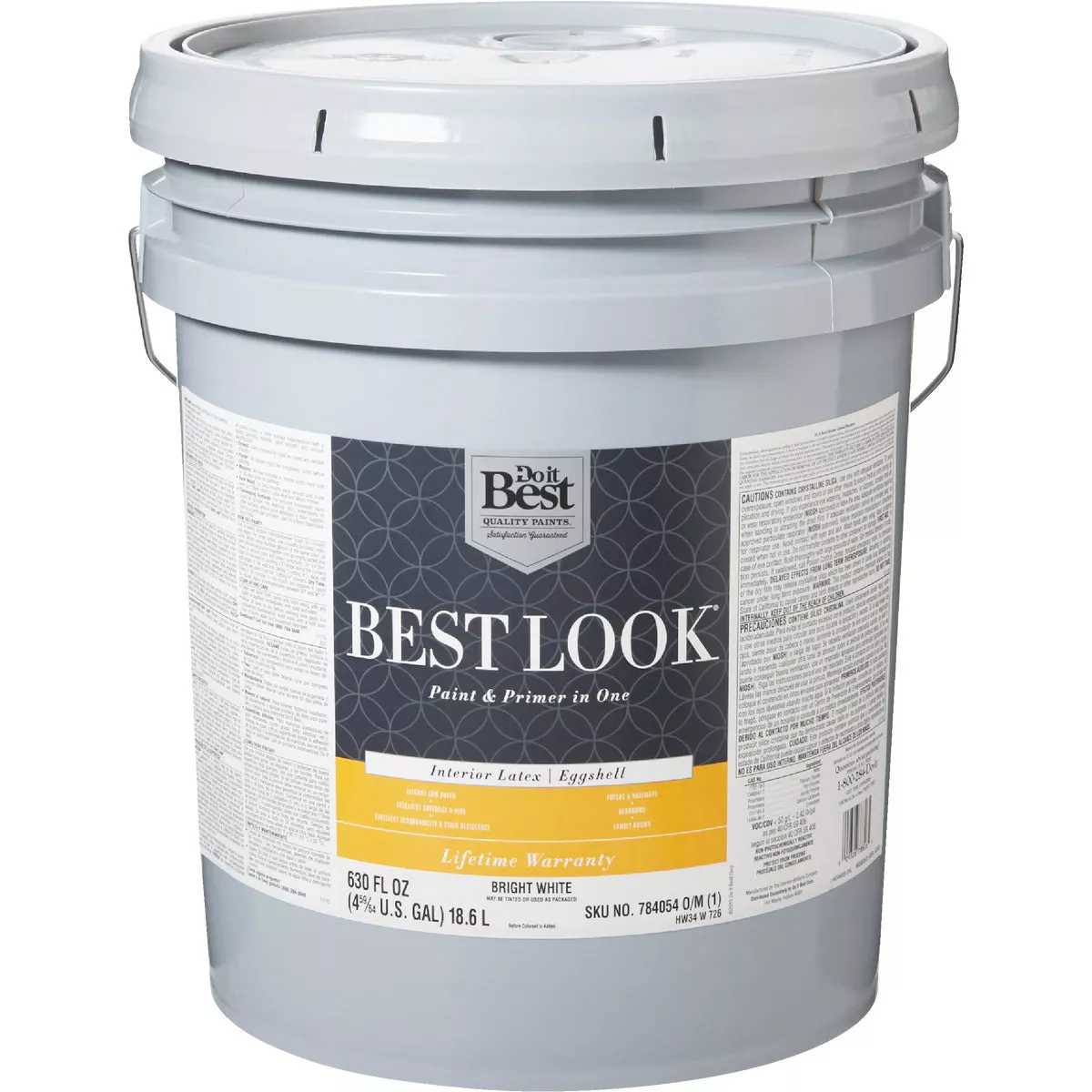 Best Look Latex Premium Paint & Primer In One Eggshell Interior Wall Paint, Bright White, 5 Gal.