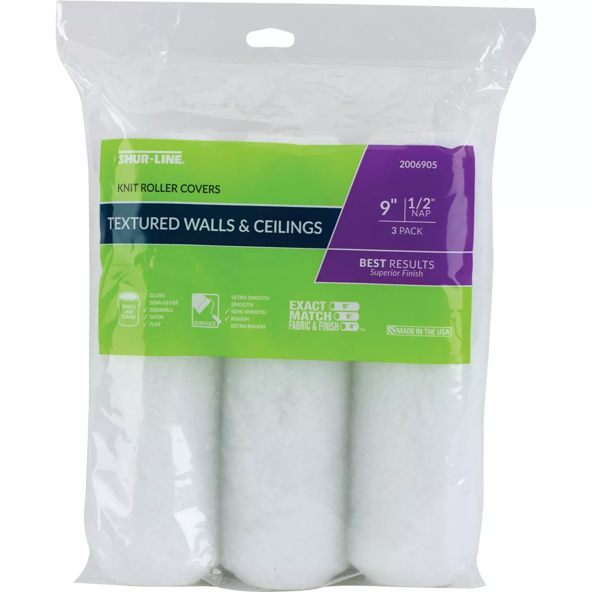 Shur-Line Shur-Flow 9 In. x 1/2 In. Paint & Primer Knit Fabric Roller Cover (3-Pack)