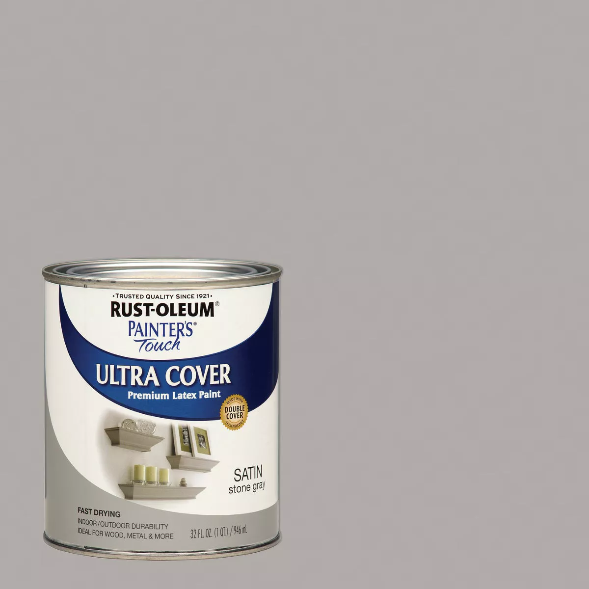 Rust-Oleum Painter's Touch 2X Ultra Cover Premium Latex Paint, Satin Stone Gray, 1 Qt.