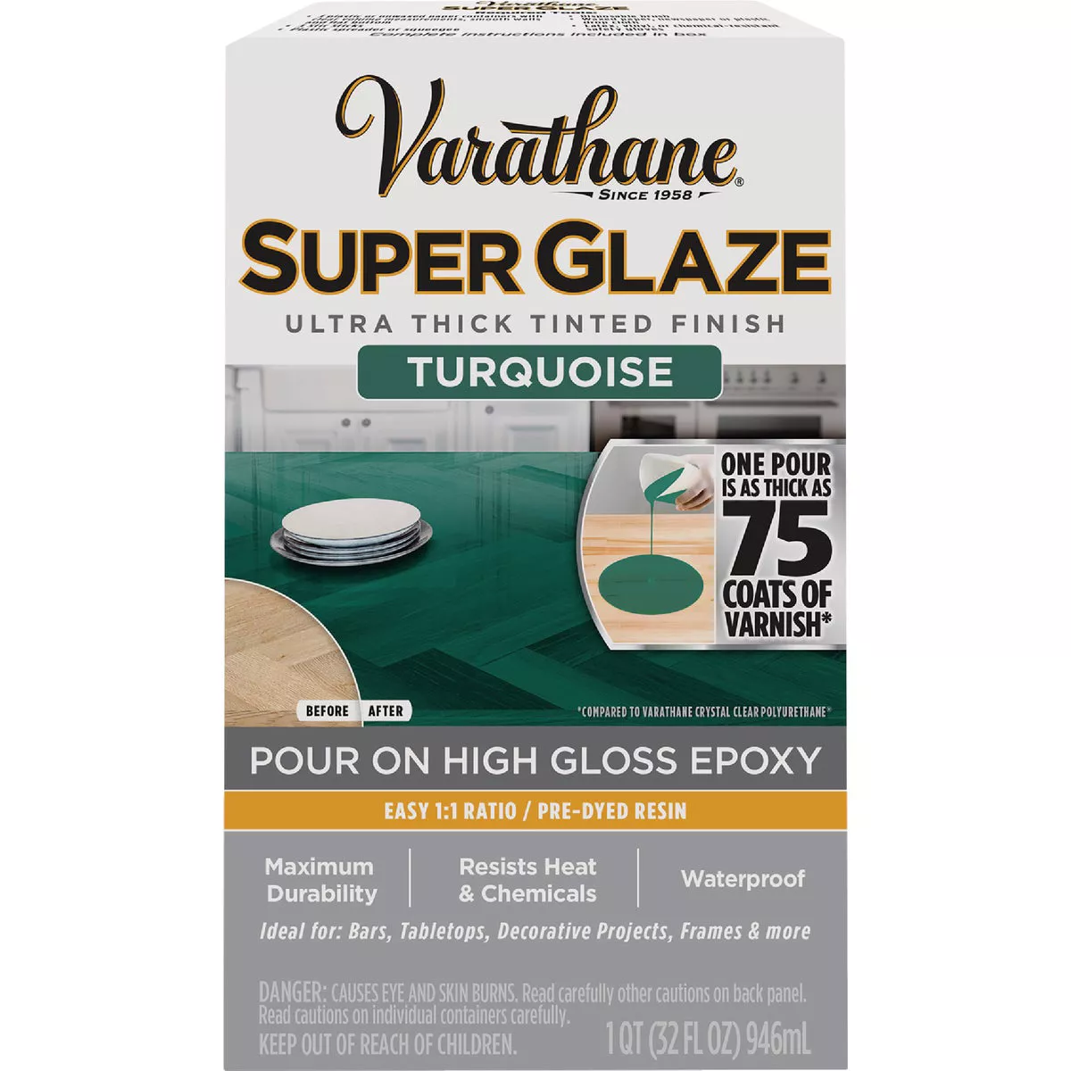 Varathane 1 Qt. Super Glaze Pour-On High Gloss Turquoise Epoxy Resin - photo 2