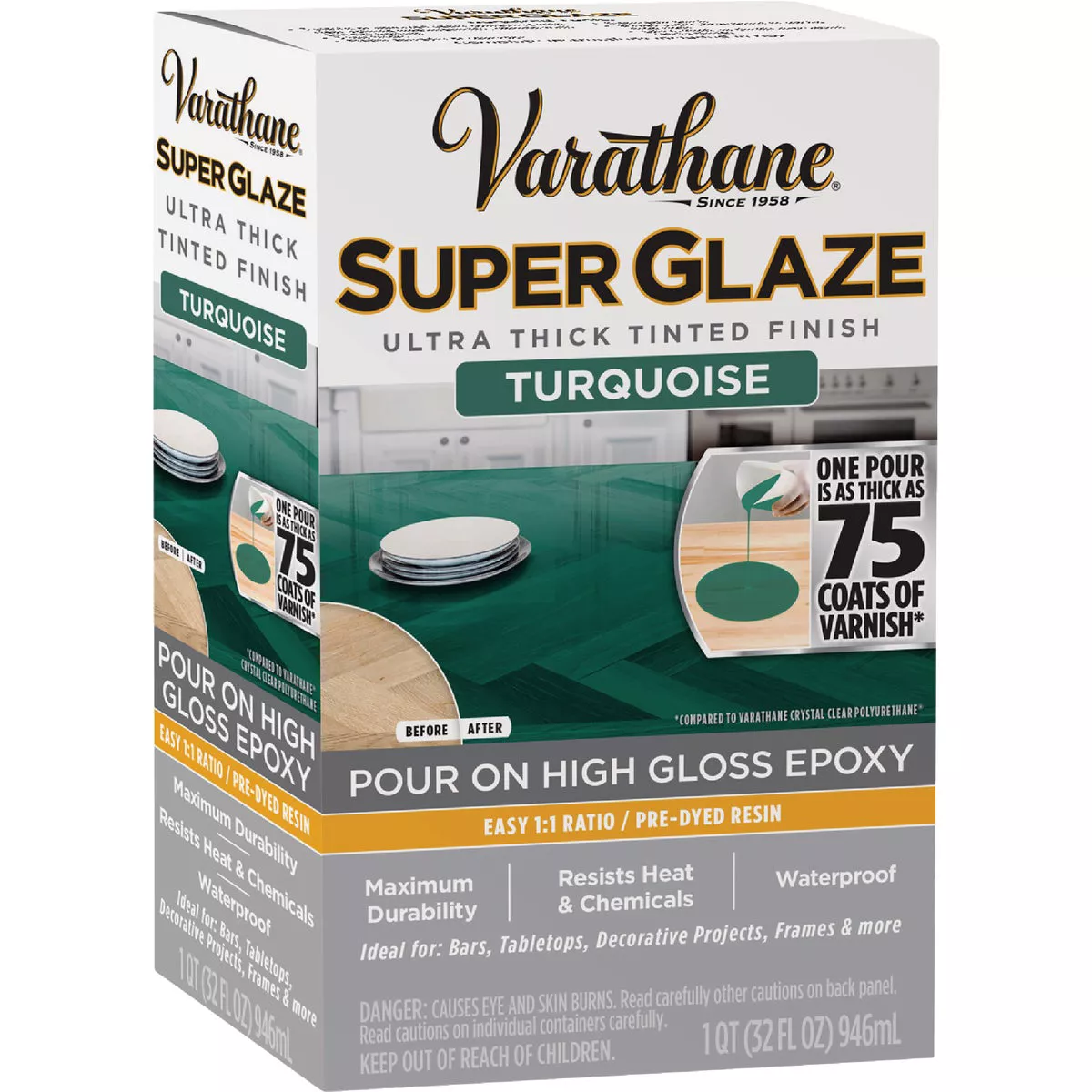 Varathane 1 Qt. Super Glaze Pour-On High Gloss Turquoise Epoxy Resin - photo 3