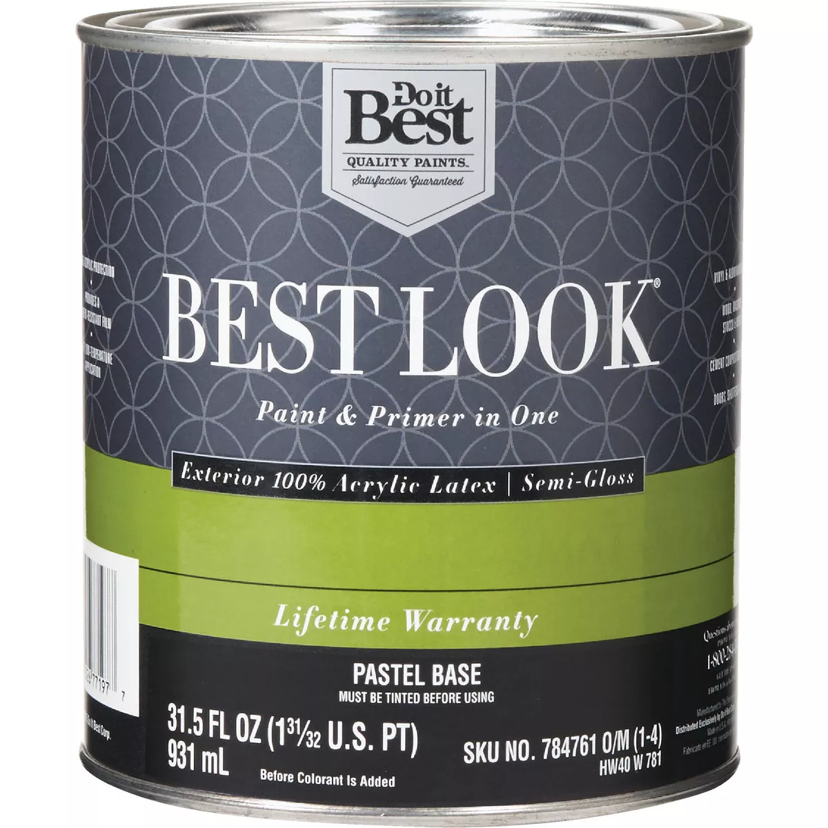 Best Look 100% Acrylic Latex Premium Paint & Primer In One Semi-Gloss Exterior House Paint, Pastel Base, 1 Qt.