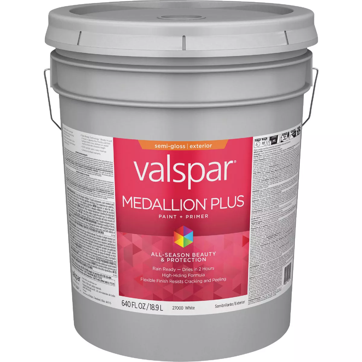 Valspar Medallion Plus Premium Paint & Primer Semi-Gloss Exterior Paint, White, 5 Gal.