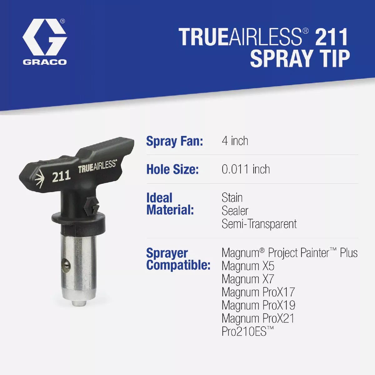 Graco TrueAirless 211 4 to 6 In. .011 Paint Sprayer Airless Spray Tip - photo 2