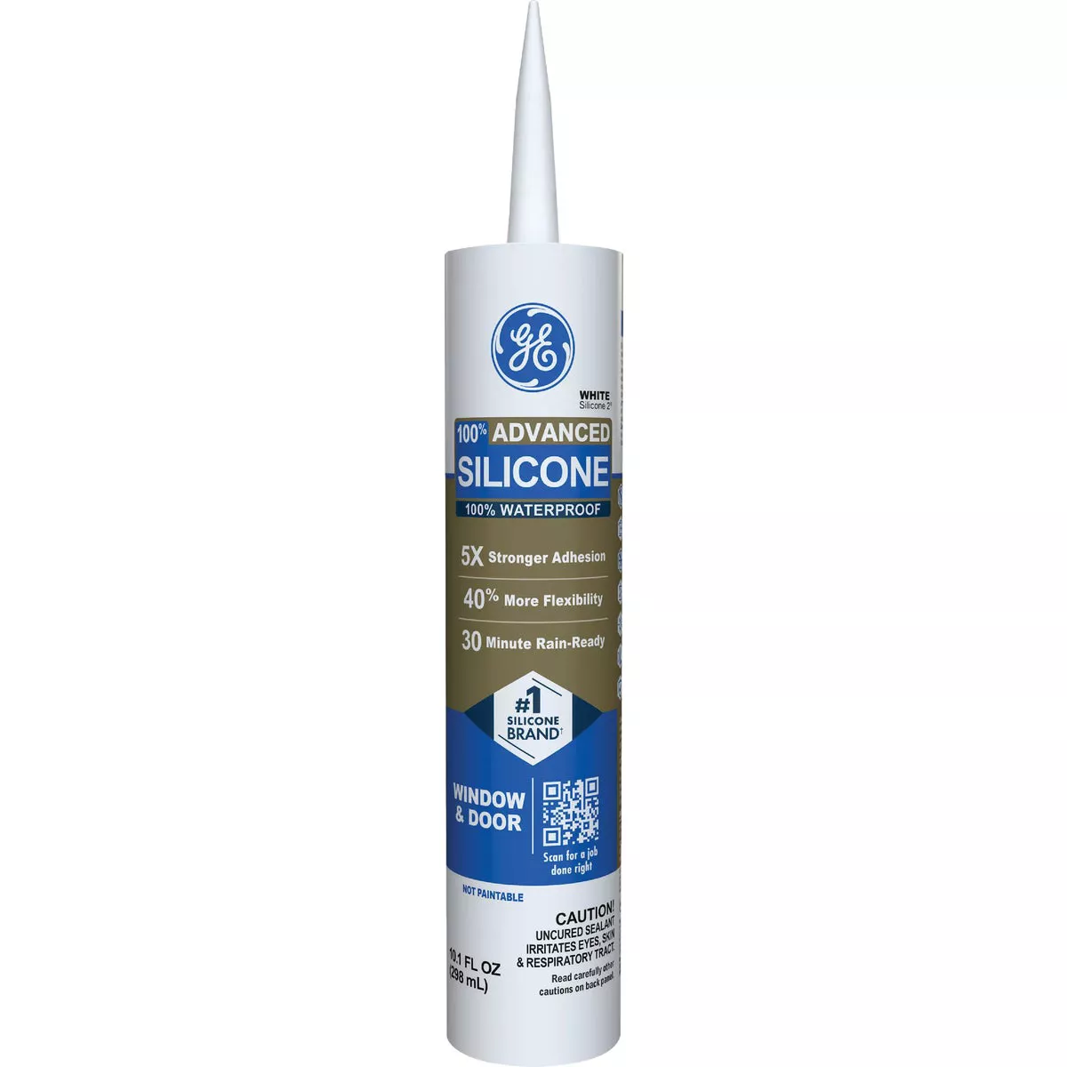 GE Advanced Silicone Window & Door Sealant, White, 10.1 Oz. Tube