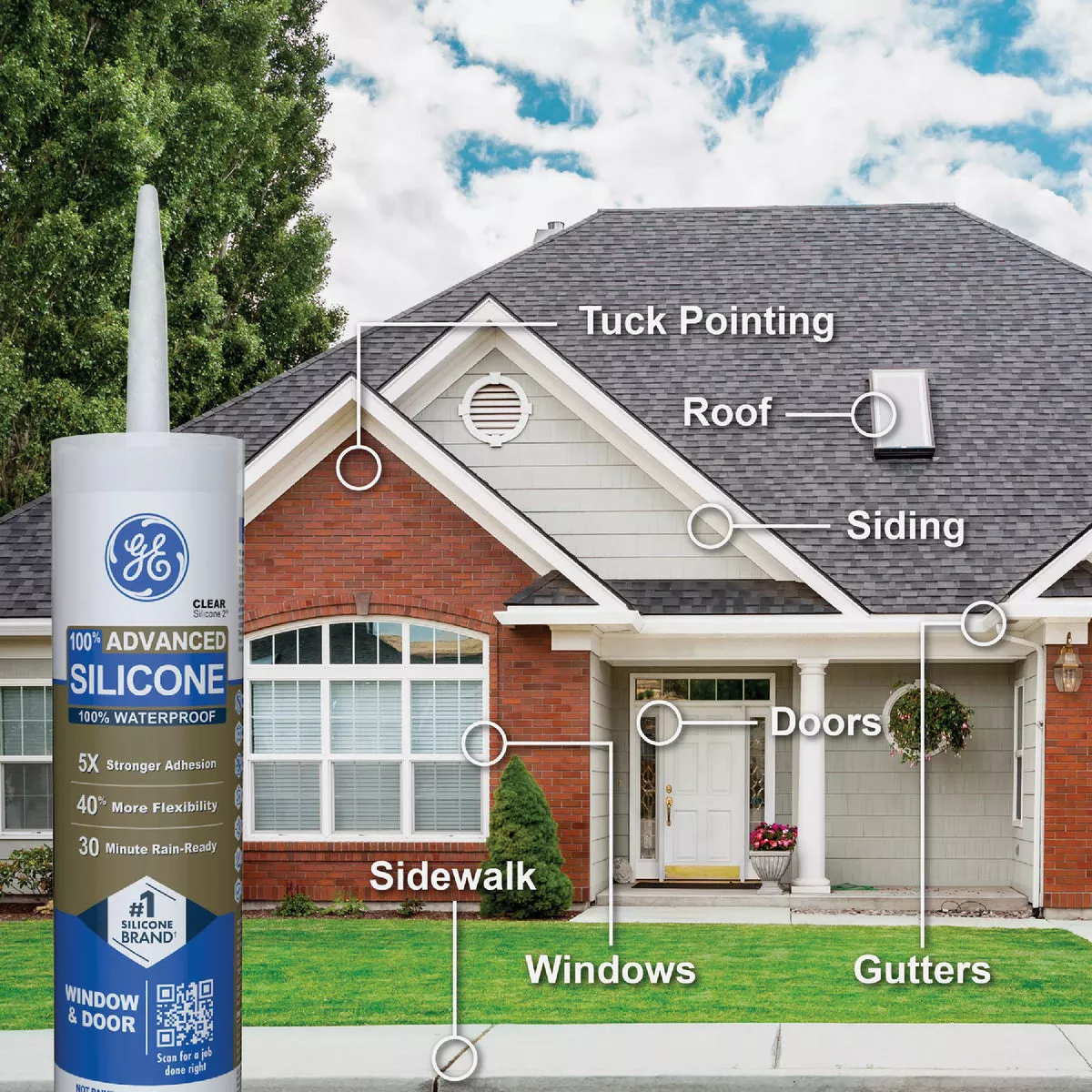 GE Advanced Silicone Window & Door Sealant, White, 10.1 Oz. Tube - photo 3