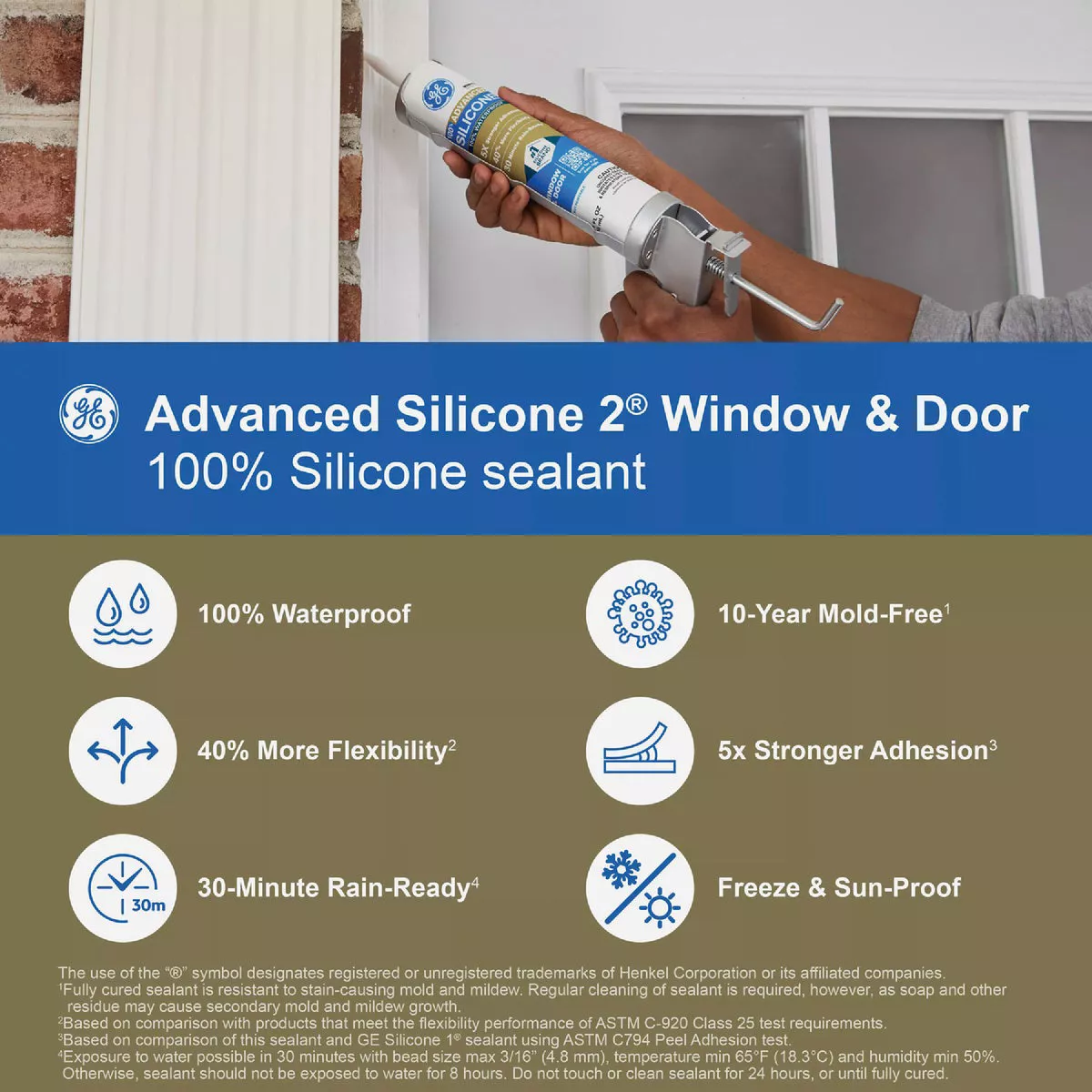 GE Advanced Silicone Window & Door Sealant, White, 10.1 Oz. Tube - photo 4