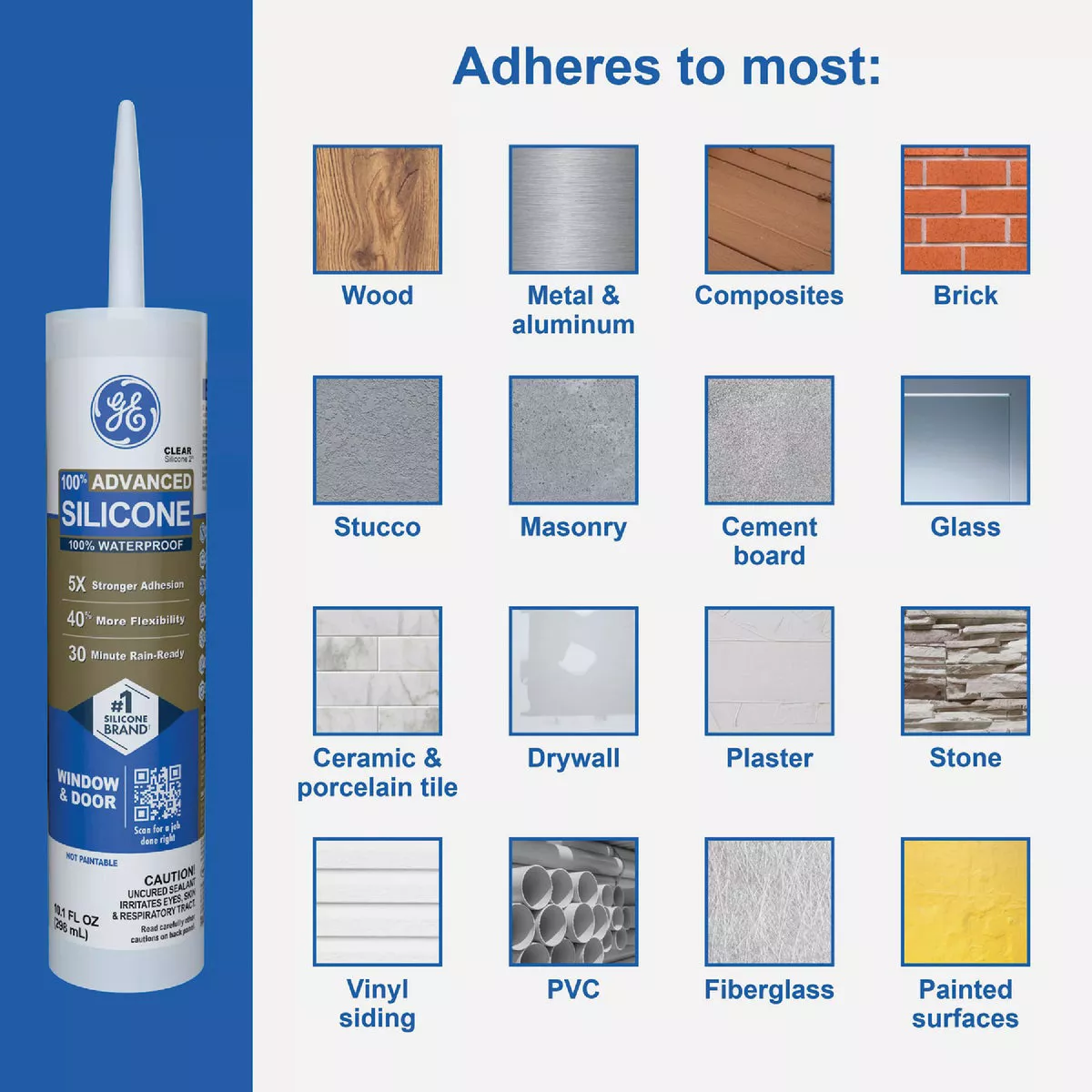 GE Advanced Silicone Window & Door Sealant, White, 10.1 Oz. Tube - photo 6