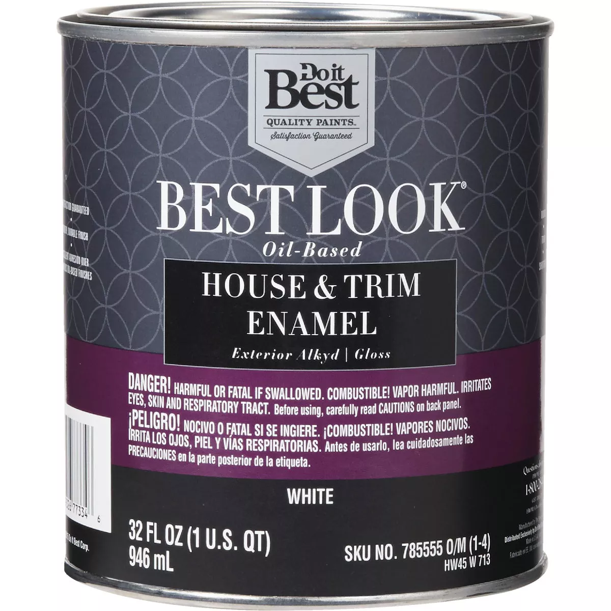 Best Look Oil-Based Alkyd Gloss Exterior House & Trim Enamel Paint, White, 1 Qt.