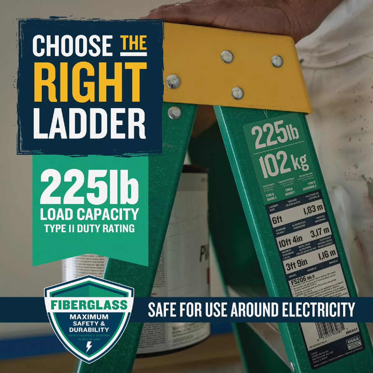 Werner 6 Ft. Fiberglass Step Ladder with 225 Lb. Load Capacity Type II Ladder Rating - photo 3