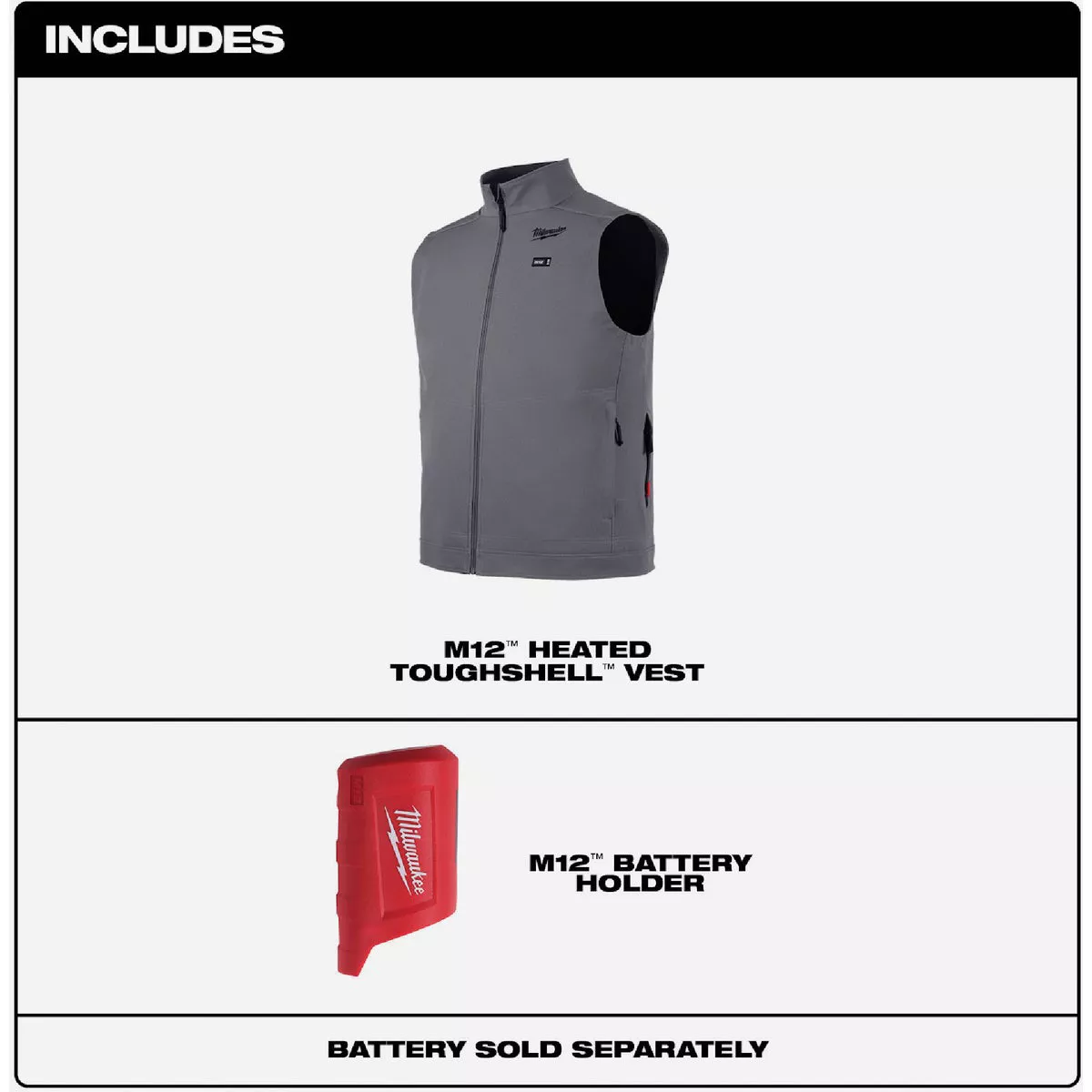 Milwaukee M12 TOUGHSHELL Men's Gray Cordless Heated Vest, XL - photo 2