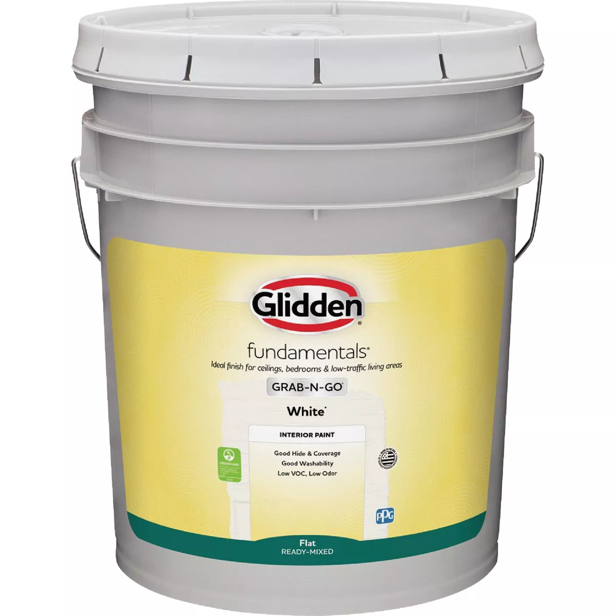 Glidden Fundamentals Grab-N-Go Flat Interior Paint, White, 5 Gal.