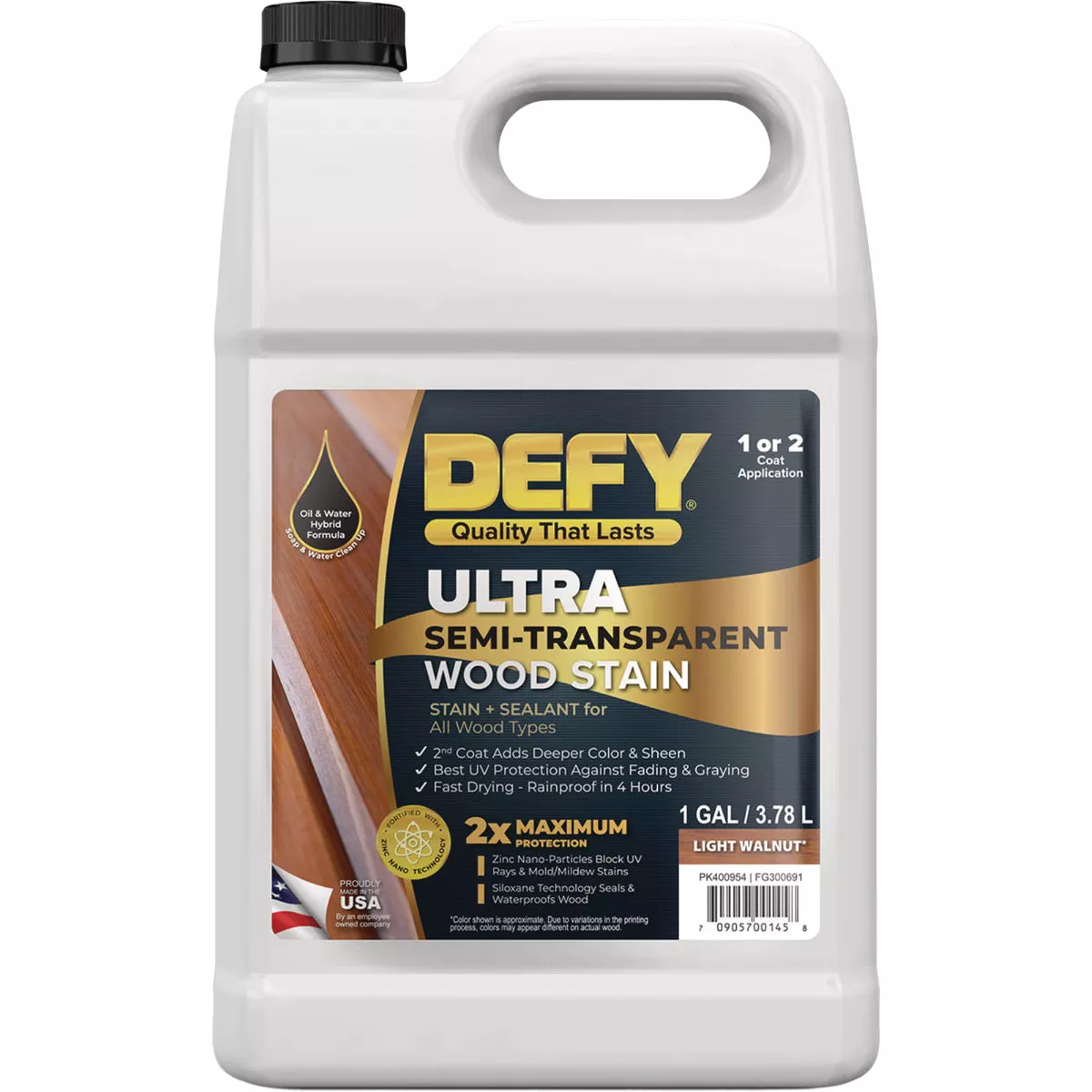 Defy Ultra-Semi-Transparent Wood Stain, Light Walnut, 1 Gal.