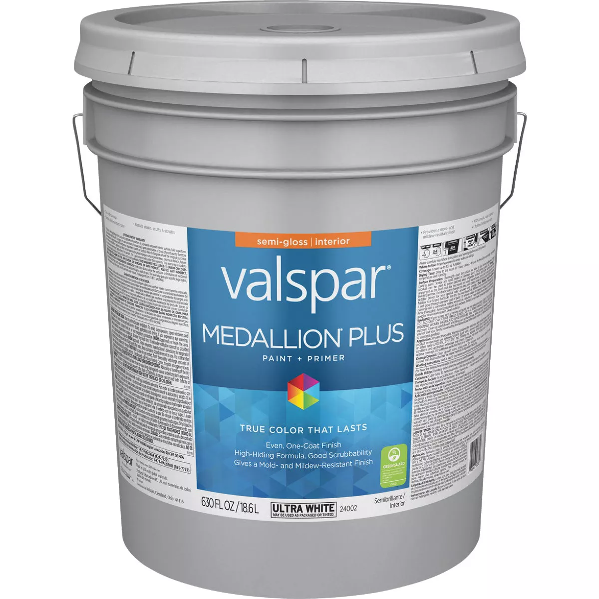 Valspar Medallion Plus Premium Paint & Primer Semi-Gloss Interior Paint, Ultra White, 5 Gal.