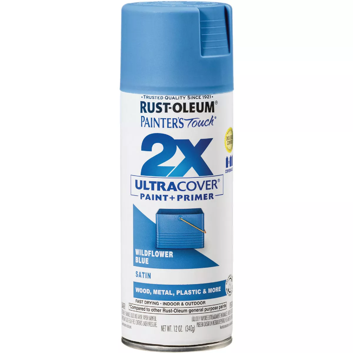Rust-Oleum Painter's Touch 2X Ultra Cover 12 Oz. Satin Paint + Primer Spray Paint, Wildflower Blue - photo 2