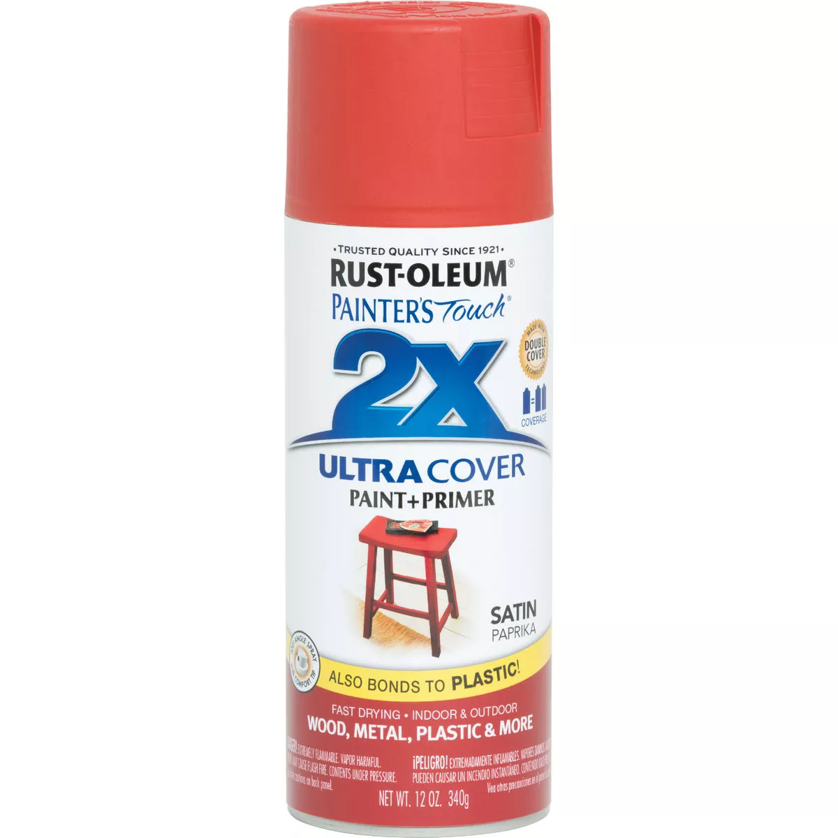 Rust-Oleum Painter's Touch 2X Ultra Cover 12 Oz. Satin Paint + Primer Spray Paint, Paprika - photo 3