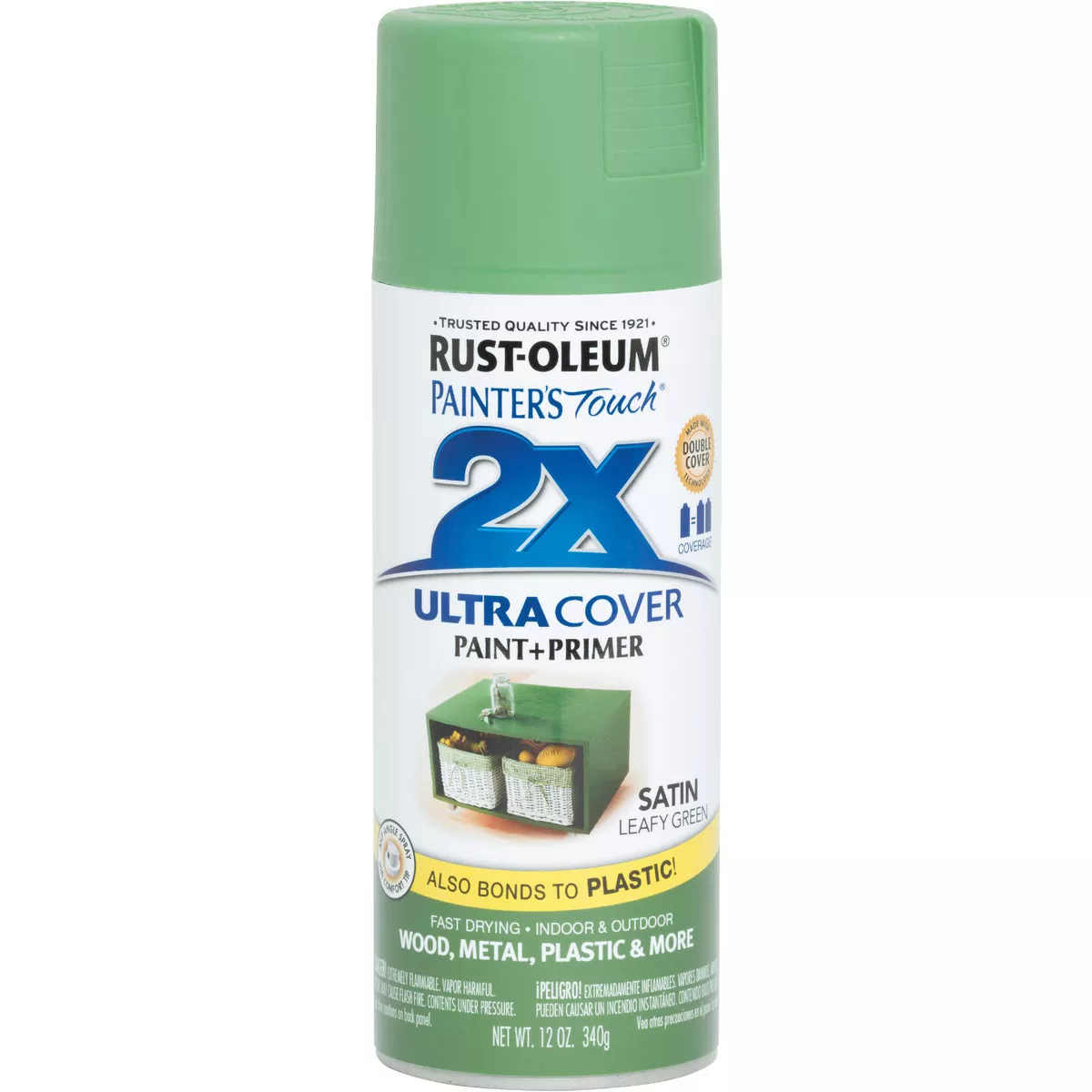 Rust-Oleum Painter's Touch 2X Ultra Cover 12 Oz. Satin Paint + Primer Spray Paint, Leafy Green - photo 3