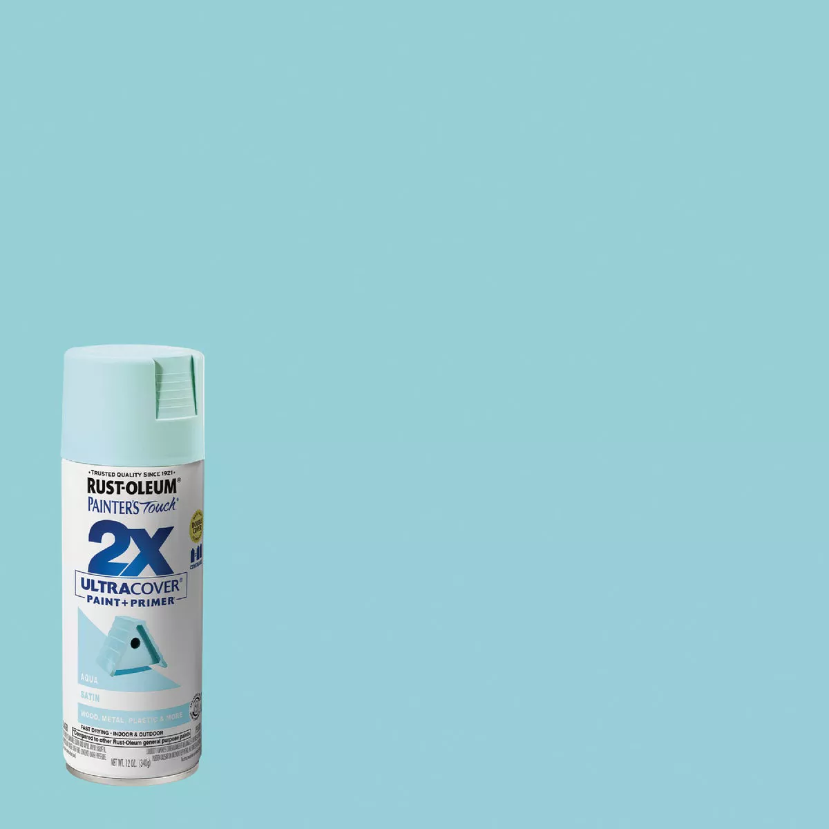 Rust-Oleum Painter's Touch 2X Ultra Cover 12 Oz. Satin Paint + Primer Spray Paint, Aqua