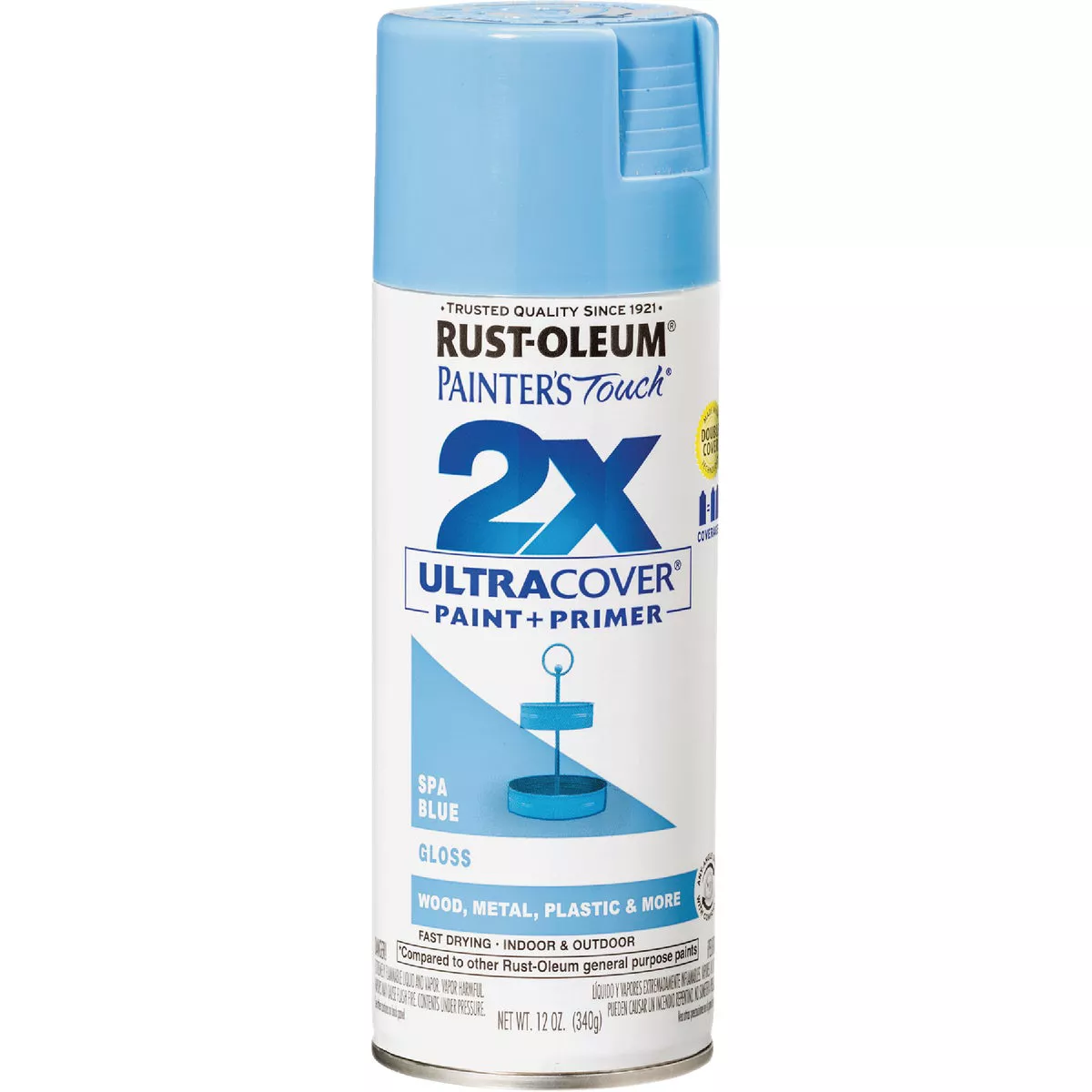 Rust-Oleum Painter's Touch 2X Ultra Cover 12 Oz. Gloss Paint + Primer Spray Paint, Spa Blue - photo 7