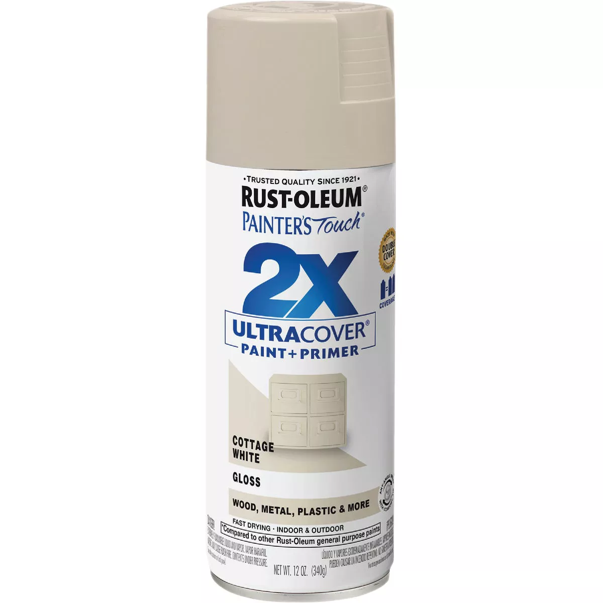 Rust-Oleum Painter's Touch 2X Ultra Cover 12 Oz. Gloss Paint + Primer Spray Paint, Cottage White - photo 7