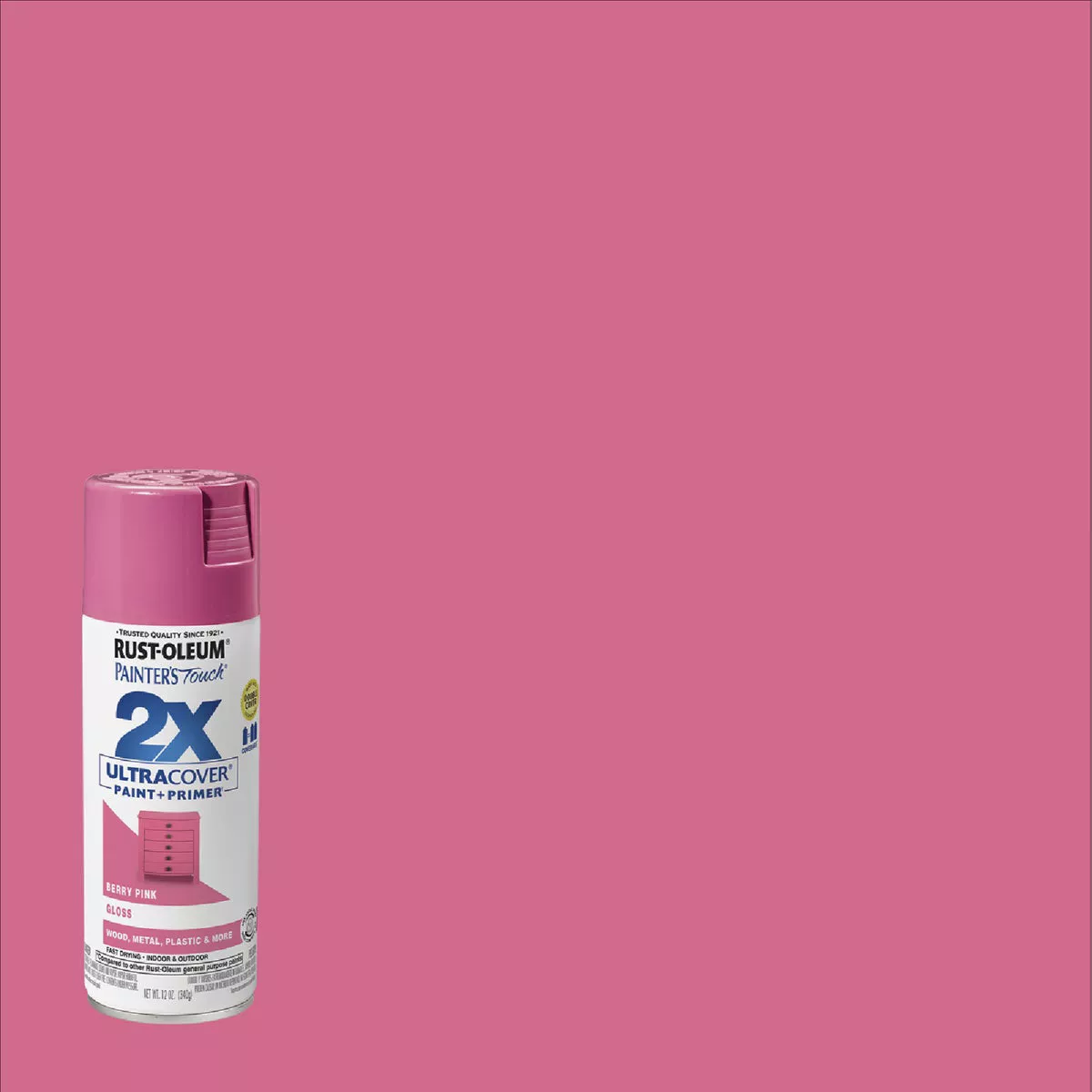 Rust-Oleum Painter's Touch 2X Ultra Cover 12 Oz. Gloss Paint + Primer Spray Paint, Berry Pink