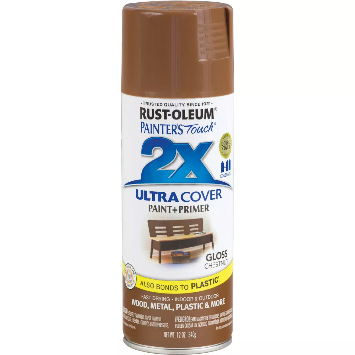 Rust-Oleum Painter's Touch 2X Ultra Cover 12 Oz. Gloss Paint + Primer Spray Paint, Chestnut - photo 2