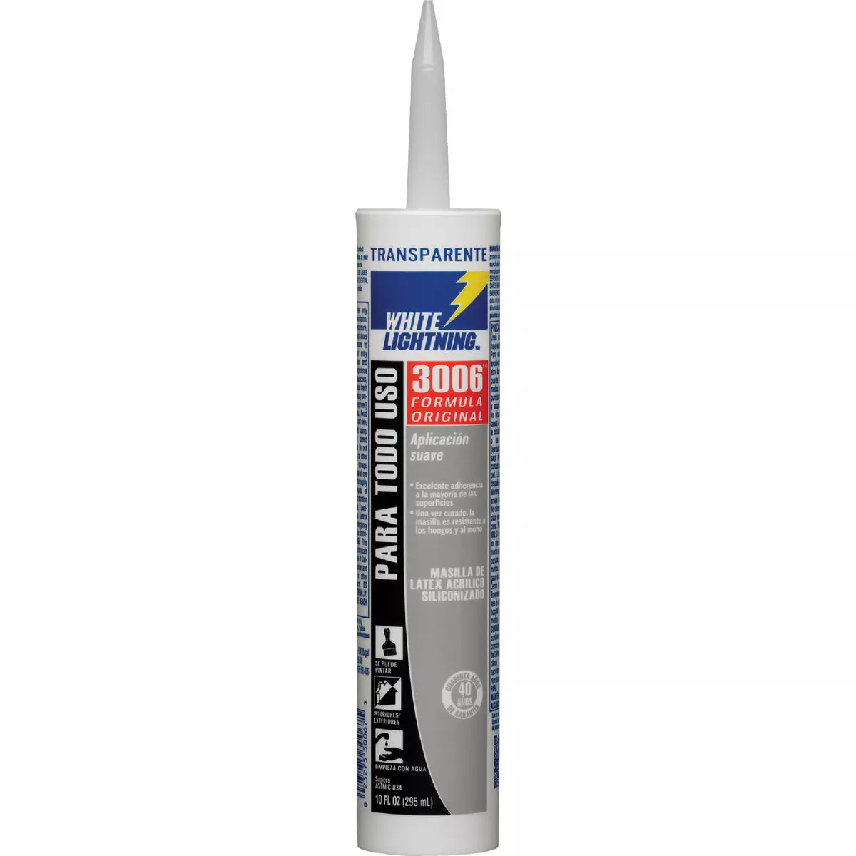 White Lightning 3006 10 Oz. All-Purpose Siliconized Acrylic Latex Caulk, Clear