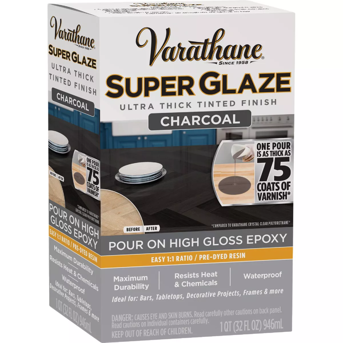 Varathane 1 Qt. Super Glaze Pour-On High Gloss Charcoal Epoxy Resin - photo 2