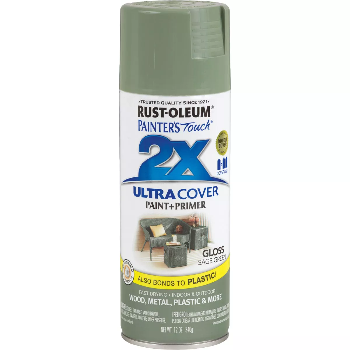 Rust-Oleum Painter's Touch 2X Ultra Cover 12 Oz. Gloss Paint + Primer Spray Paint, Sage Green - photo 2