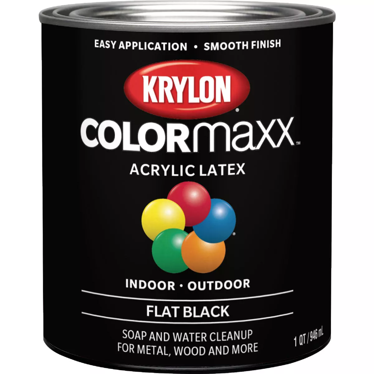 Krylon ColorMaxx Flat Interior/Exterior Wall Paint, Black, 1 Qt.