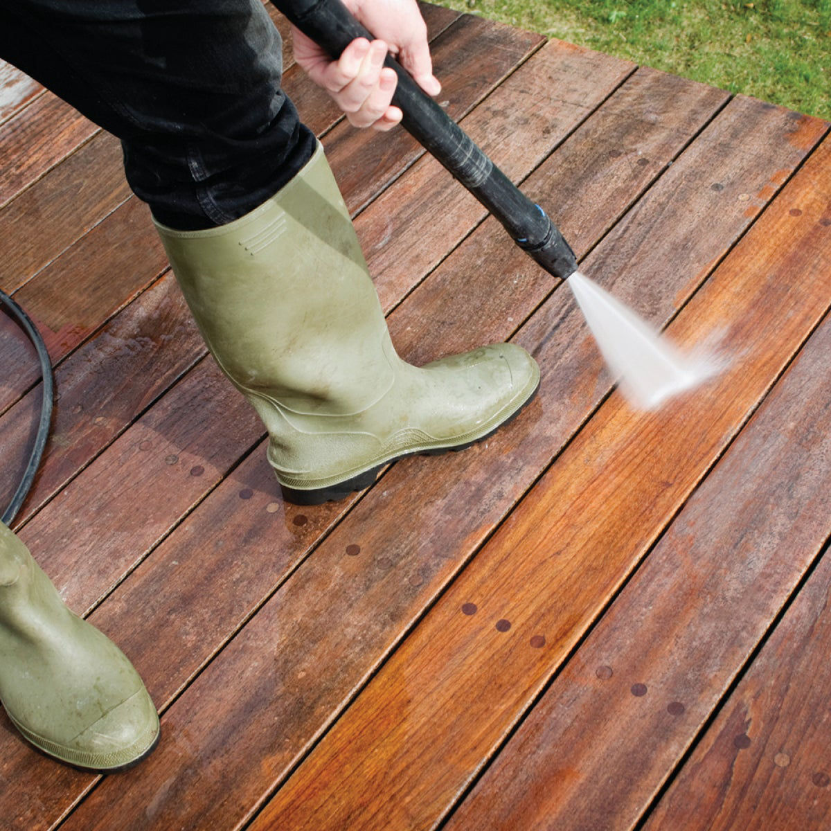Low-pressure peroxide wash to keep the bottoms of those decks clean.
