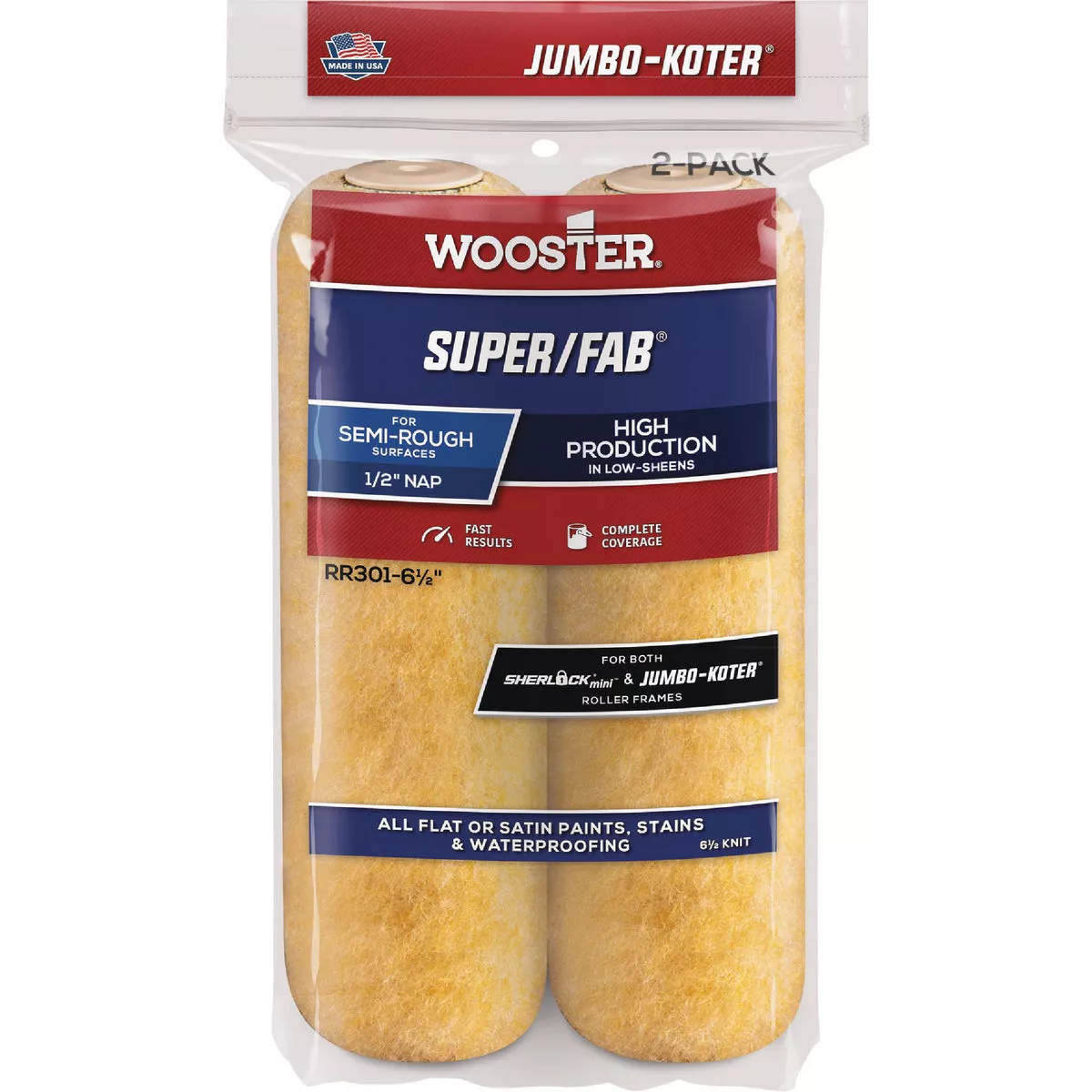 Wooster Jumbo-Koter Super/Fab 6.5 In. x 1/2 In. Button End Knit Roller Cover (2-Pack)
