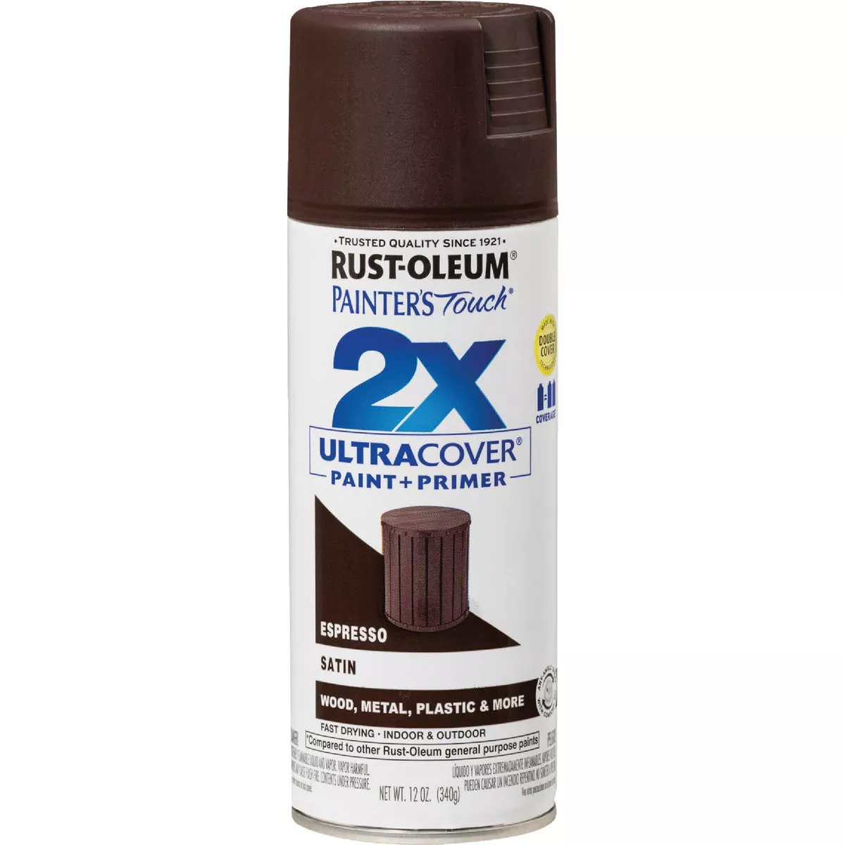 Rust-Oleum Painter's Touch 2X Ultra Cover 12 Oz. Satin Paint + Primer Spray Paint, Espresso - photo 3