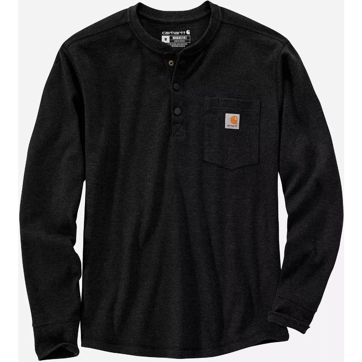Carhartt Men's XL Tall Black Long Sleeve Heavyweight Henley Pocket Thermal Shirt, Relaxed Fit