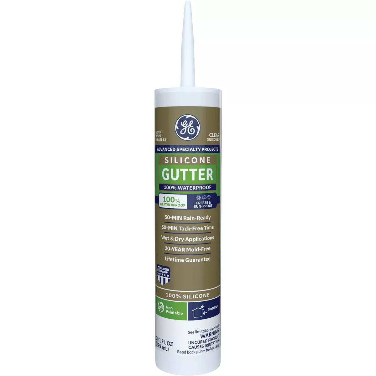 GE Gutter Silicone Advanced Speciality Products, Clear, 10.1 Oz. Cartridge