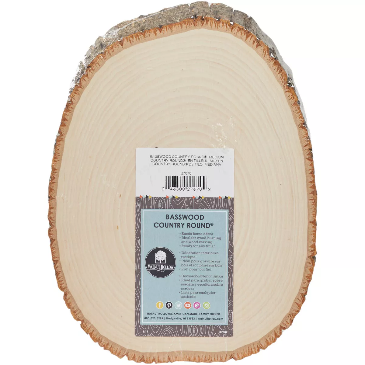 Walnut Hollow Basswood Country Rounds 7 to 9 In. Oval Live Edge Circle Plank - photo 2
