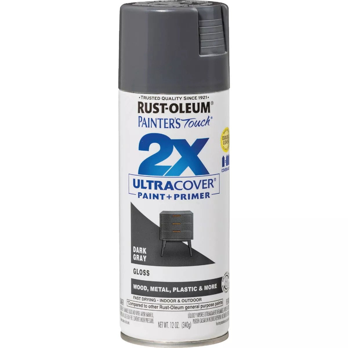 Rust-Oleum Painter's Touch 2X Ultra Cover 12 Oz. Gloss Paint + Primer Spray Paint, Dark Gray - photo 2