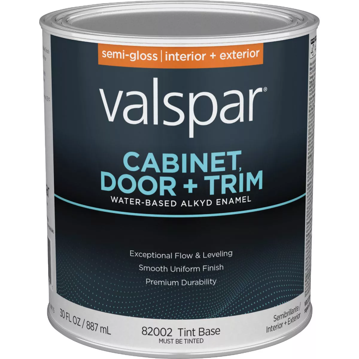 Valspar Cabinet, Door & Trim Waterborne Alkyd Semi-Gloss Interior/Exterior Enamel, Tint Base, 1 Qt.