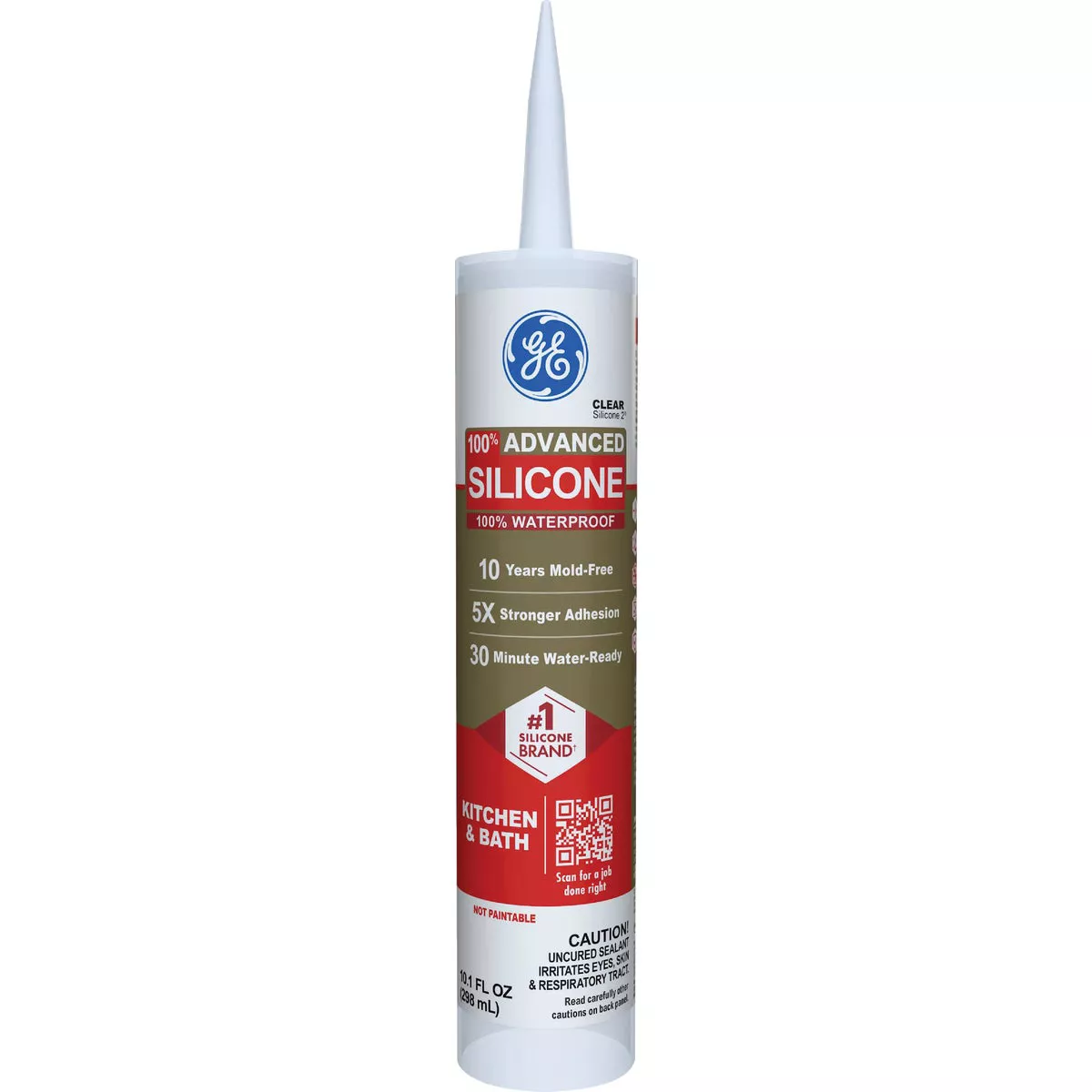 GE Advanced Silicone Kitchen & Bath Sealant, Clear, 10.1 Oz. Cartridge