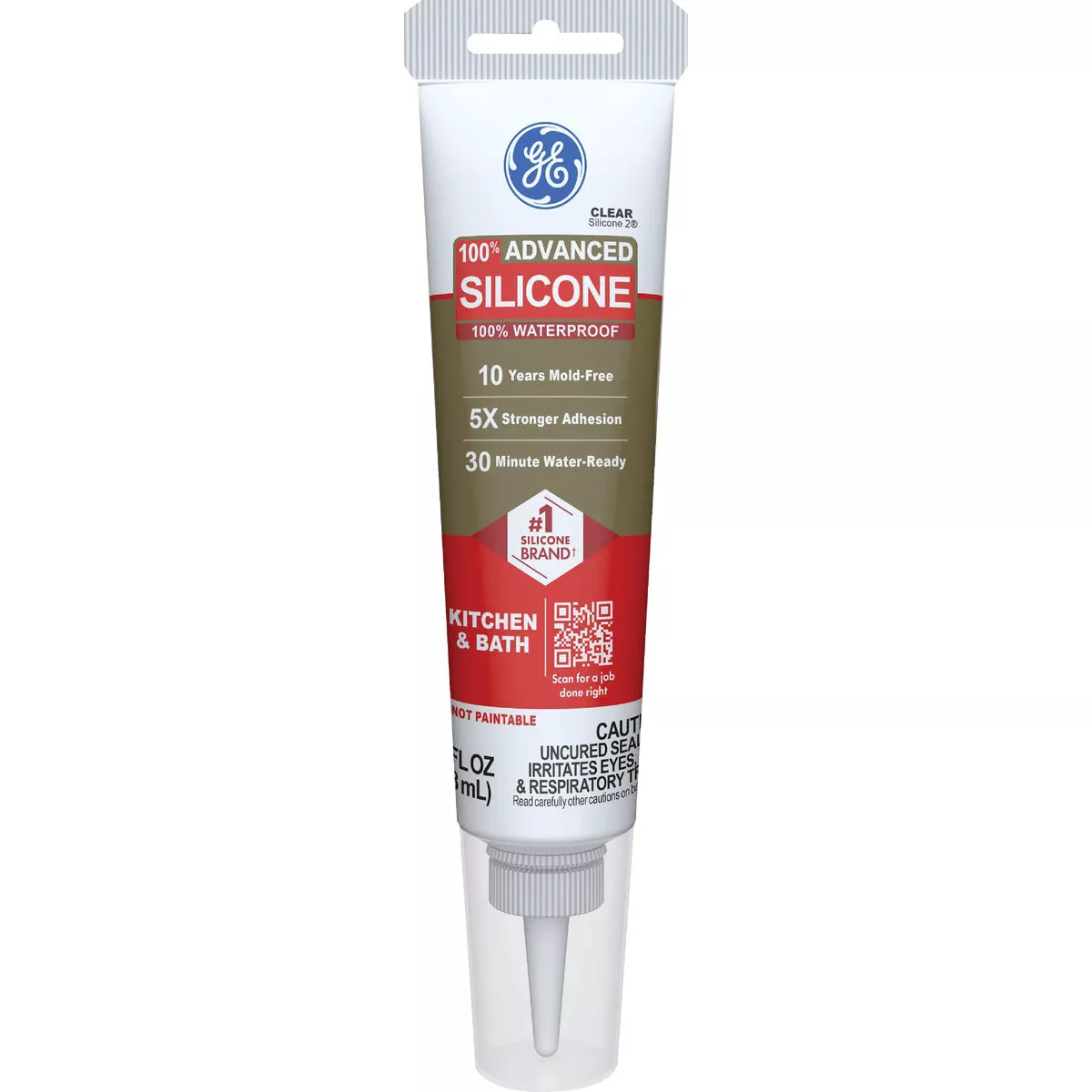GE Advanced Silicone Kitchen & Bath Sealant, Clear, 2.8 Oz. Tube