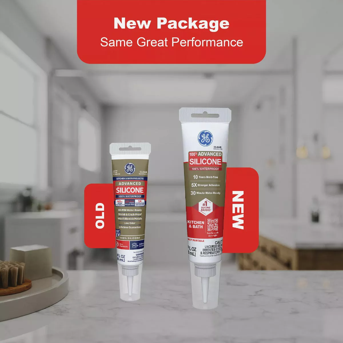 GE Advanced Silicone Kitchen & Bath Sealant, Clear, 2.8 Oz. Tube - photo 2