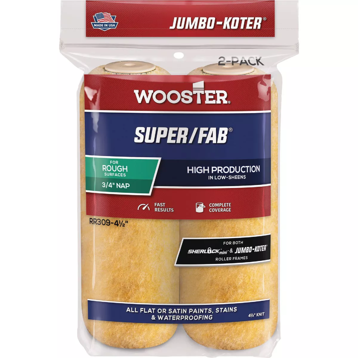 Wooster Jumbo-Koter Super/Fab 6.5 In. x 3/4 In. Button End Knit Roller Cover (2-Pack)