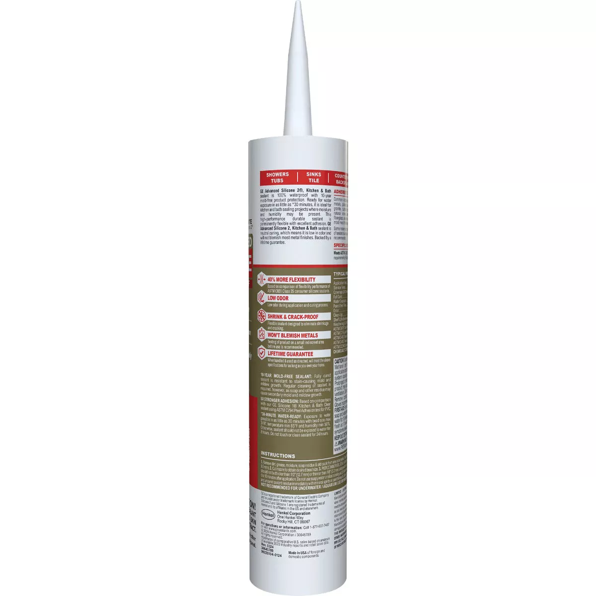 GE Advanced Silicone Kitchen & Bath Sealant, White, 10.1 Oz. Cartridge - photo 2