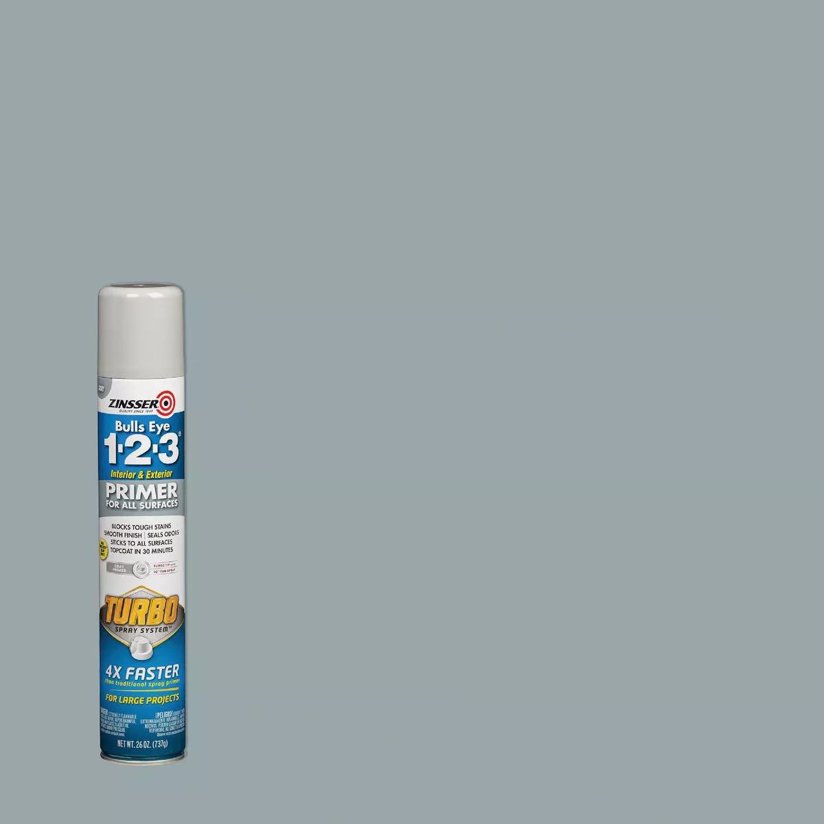 Zinsser 26 Oz. Bulls Eye 1-2-3 Primer Spray with Turbo Spray System, Flat Gray
