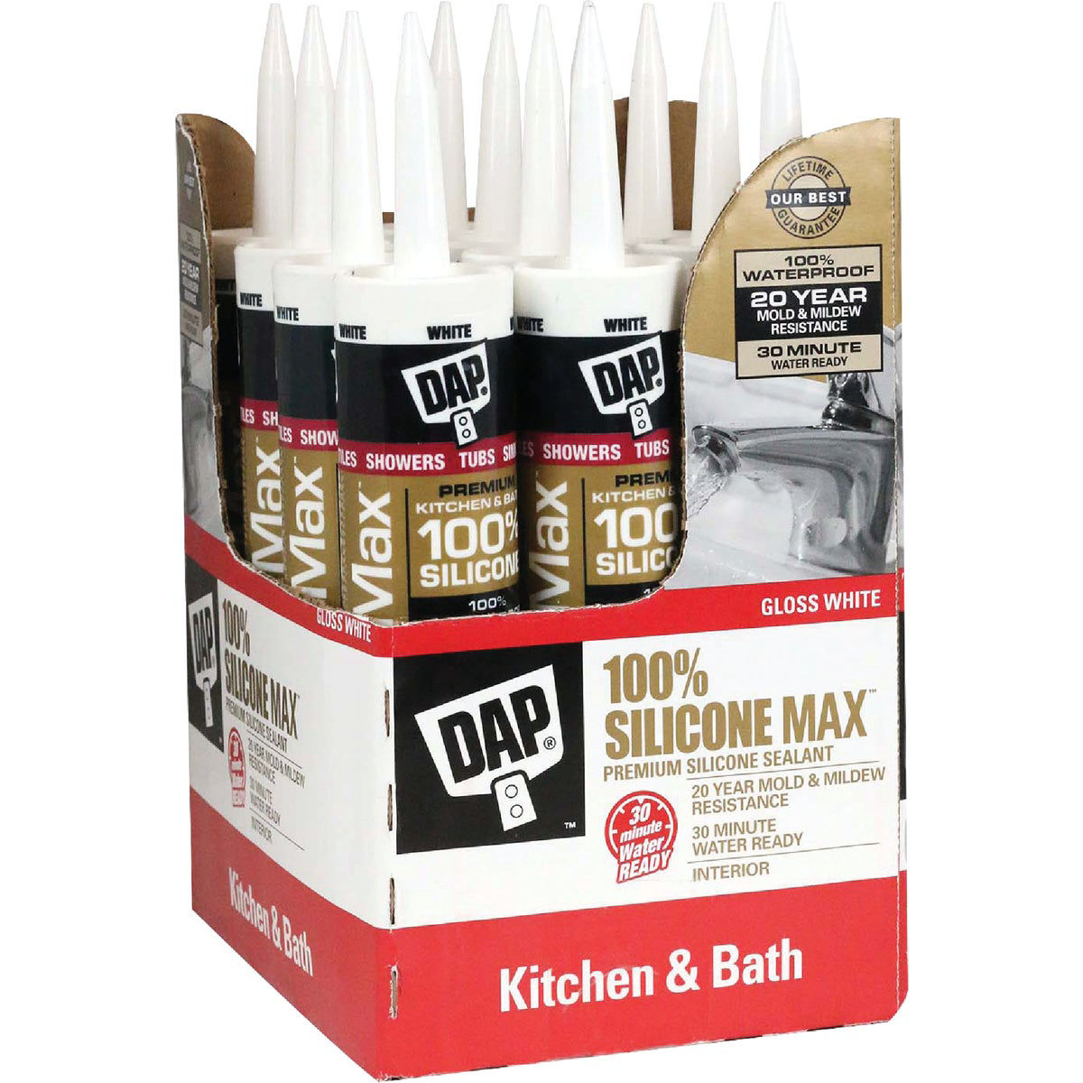 DAP Silicone Max 10 Oz. White Premium Kitchen, Bath & Plumbing 100